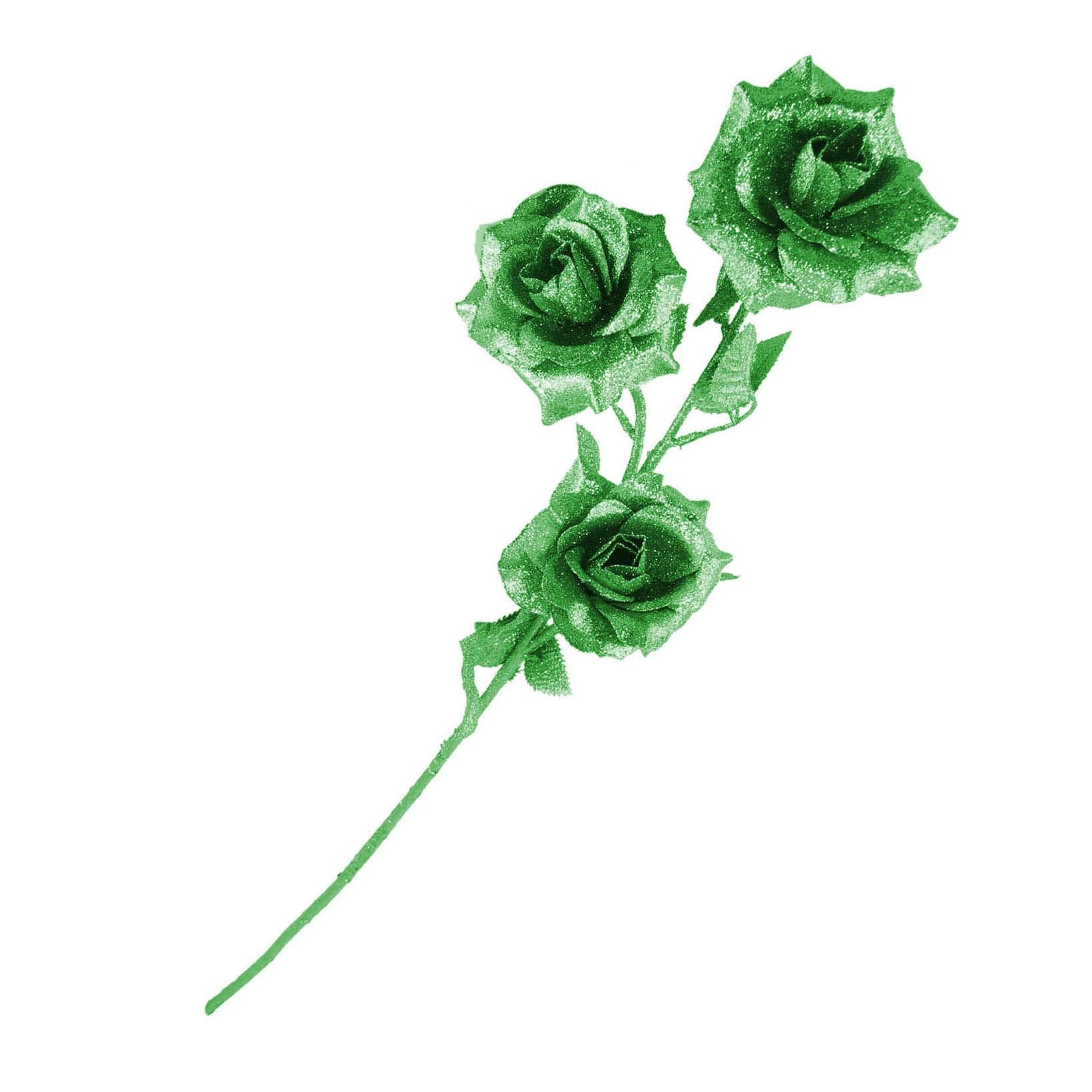 Heavy Glittered 3 Head Rose Spray