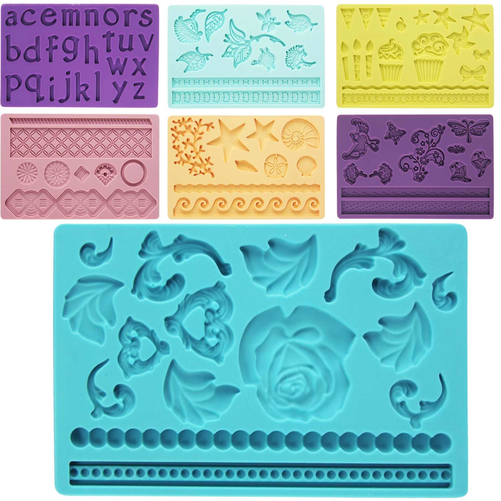 Set of 7 Lace, Shapes and Borders Silicone Moulds