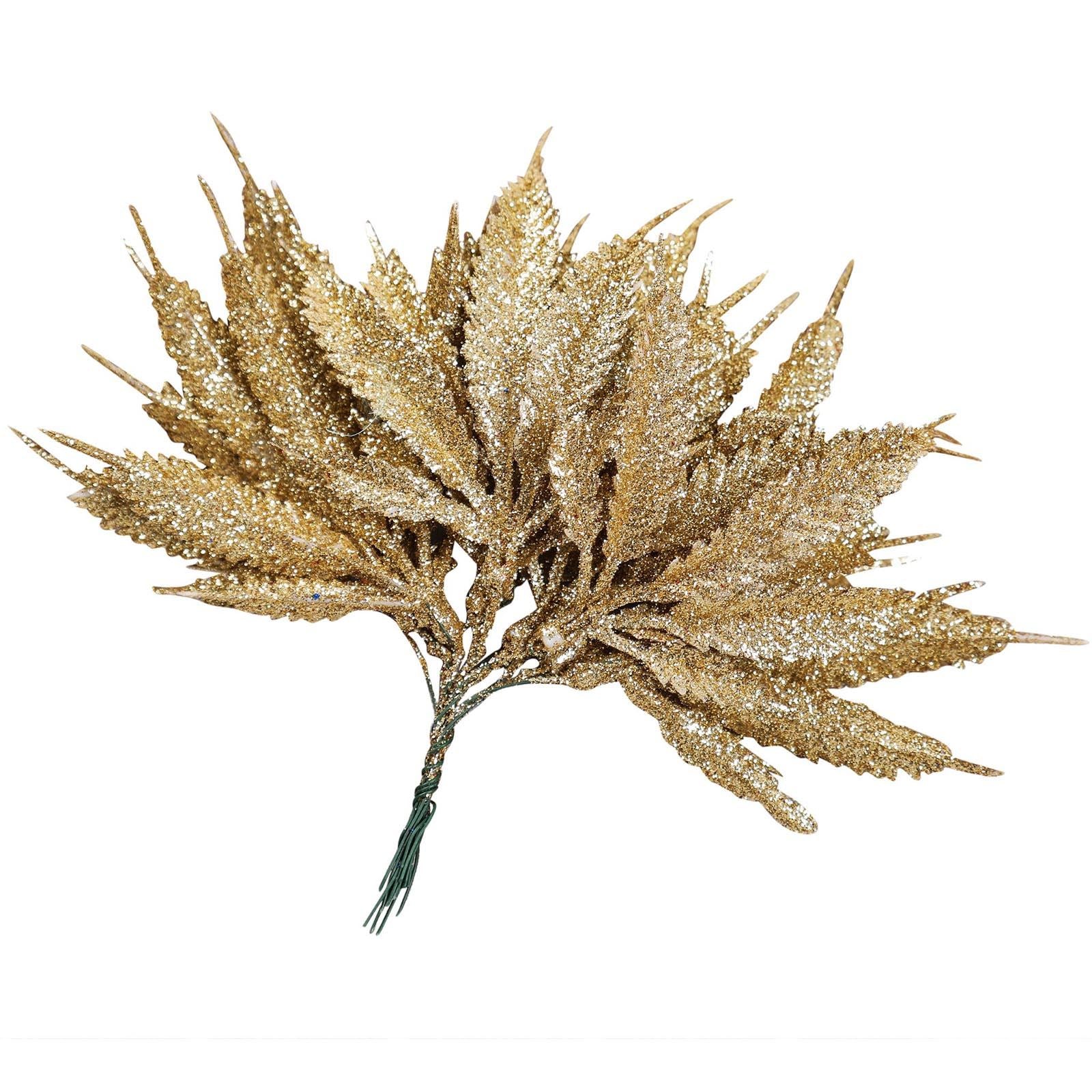Bundle of 6 Mini Glitter Palm Leaves