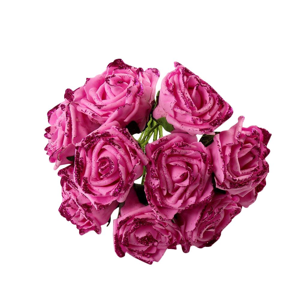 Bunch of 10 Glitter Foam Roses