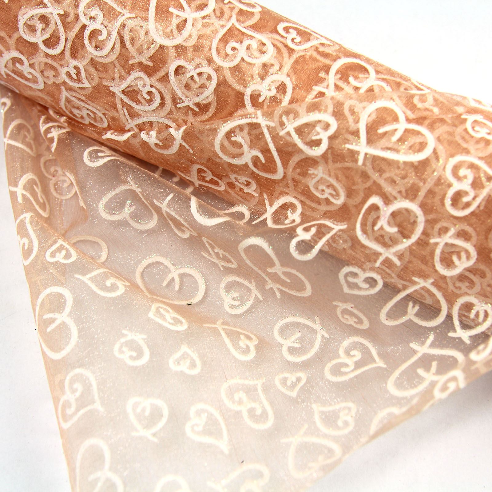 Heart Print Glitter Organza - 52cm x 1 Yard