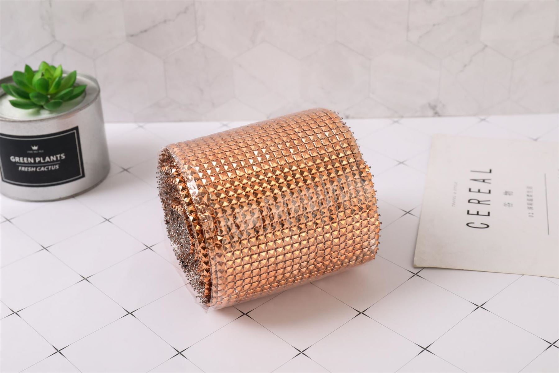 24 Row Metallic Stud Diamante Mesh
