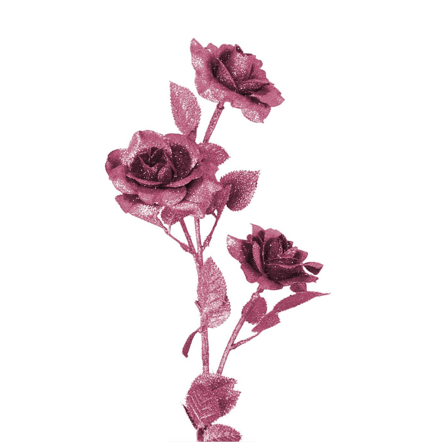 Heavy Glittered 3 Head Rose Spray