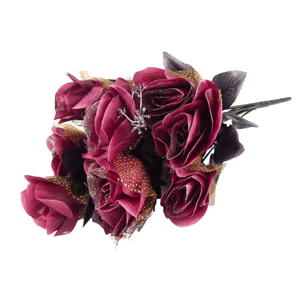 12 Head Dark Gothic Roses with Tulle and Glitter