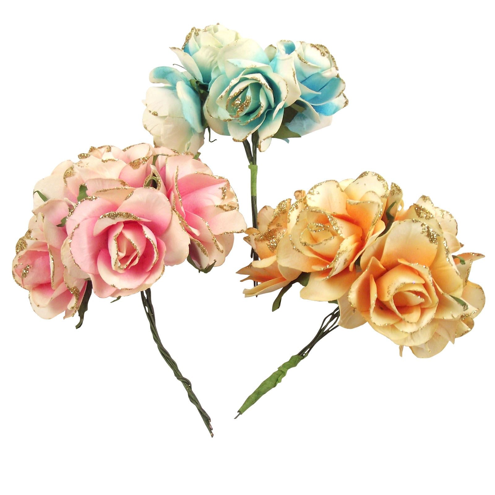 2x Bunches of 6 Paper Glitter Edge Roses