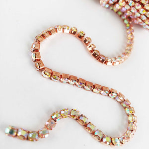 SS16 Rose Gold And Iridescent Rhinestone Chains