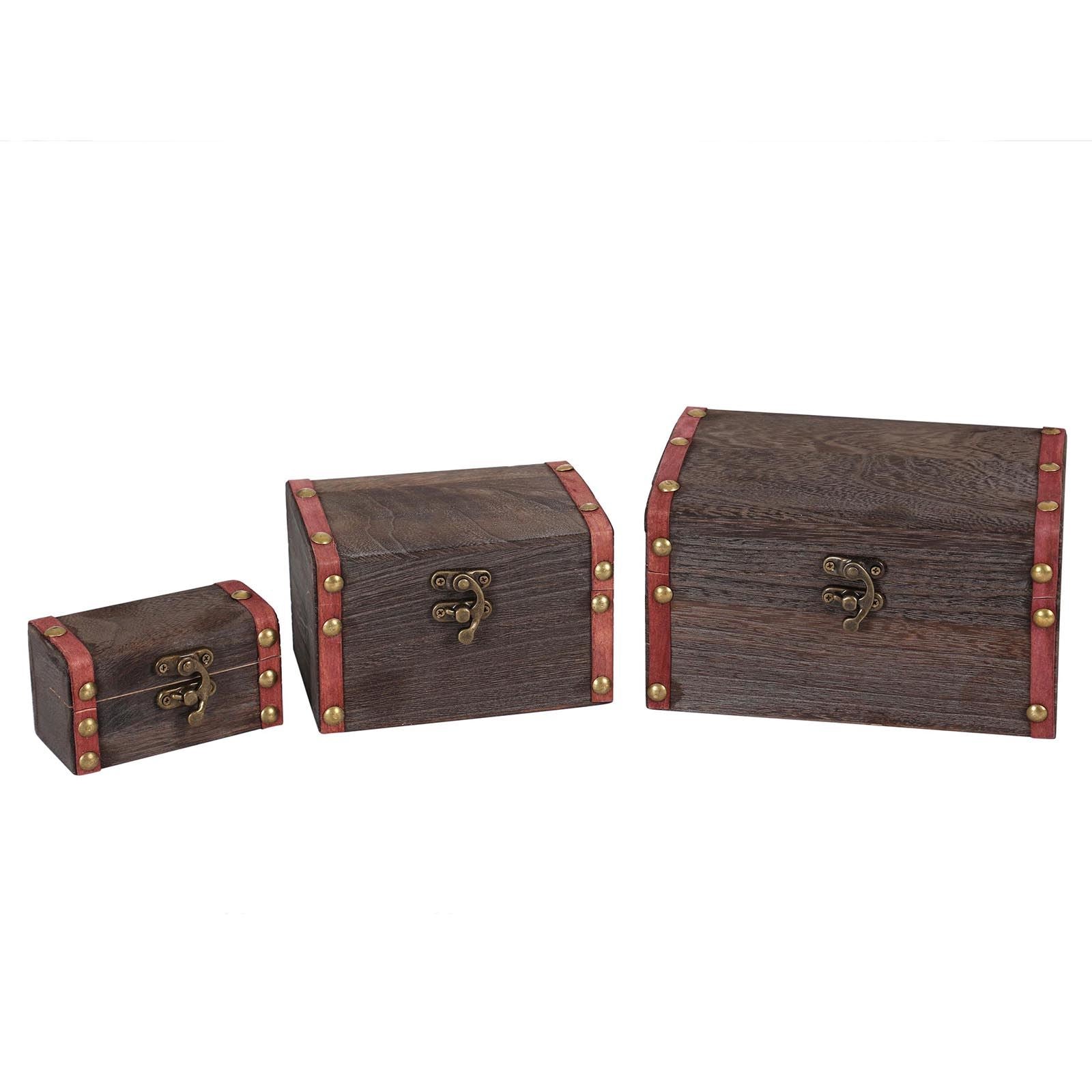 Set of 3 Dark Wood Mini Treasure Chests