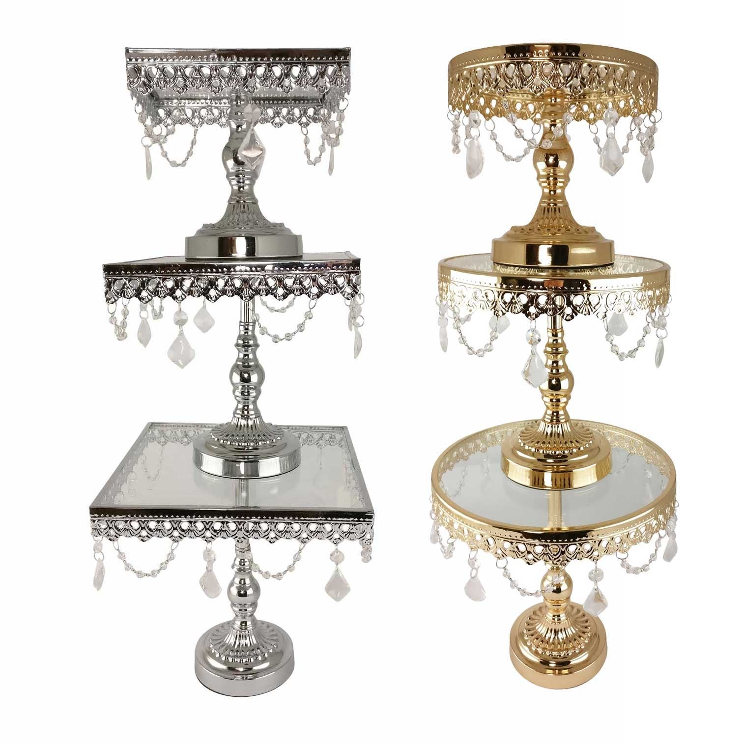 Set of 3 Metallic Crystal Cake Stands