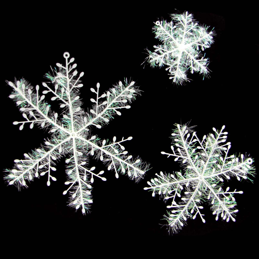Set of 6x Extra Large Snowflakes with Iridescent Fluff