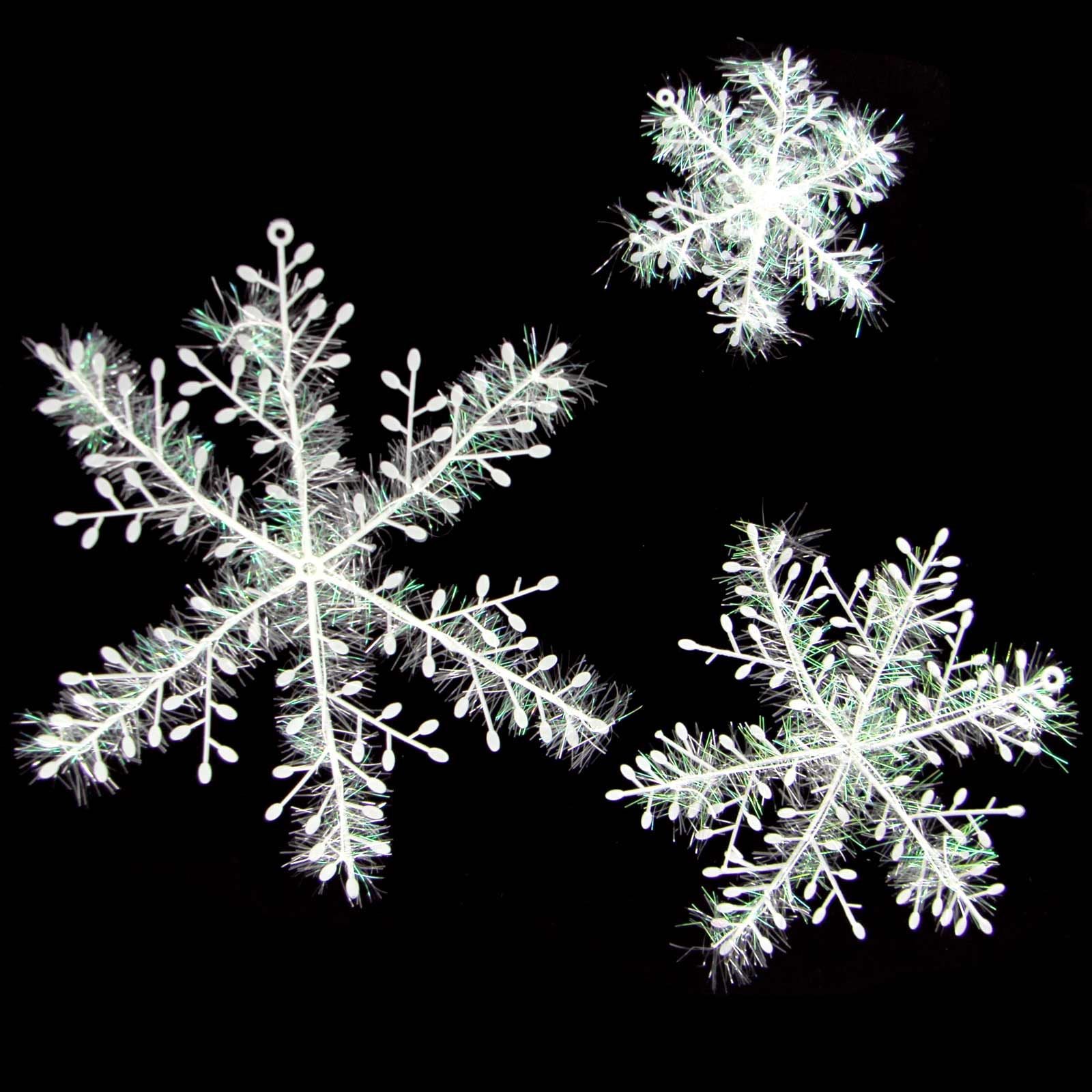 Set of 6x Extra Large Snowflakes with Iridescent Fluff