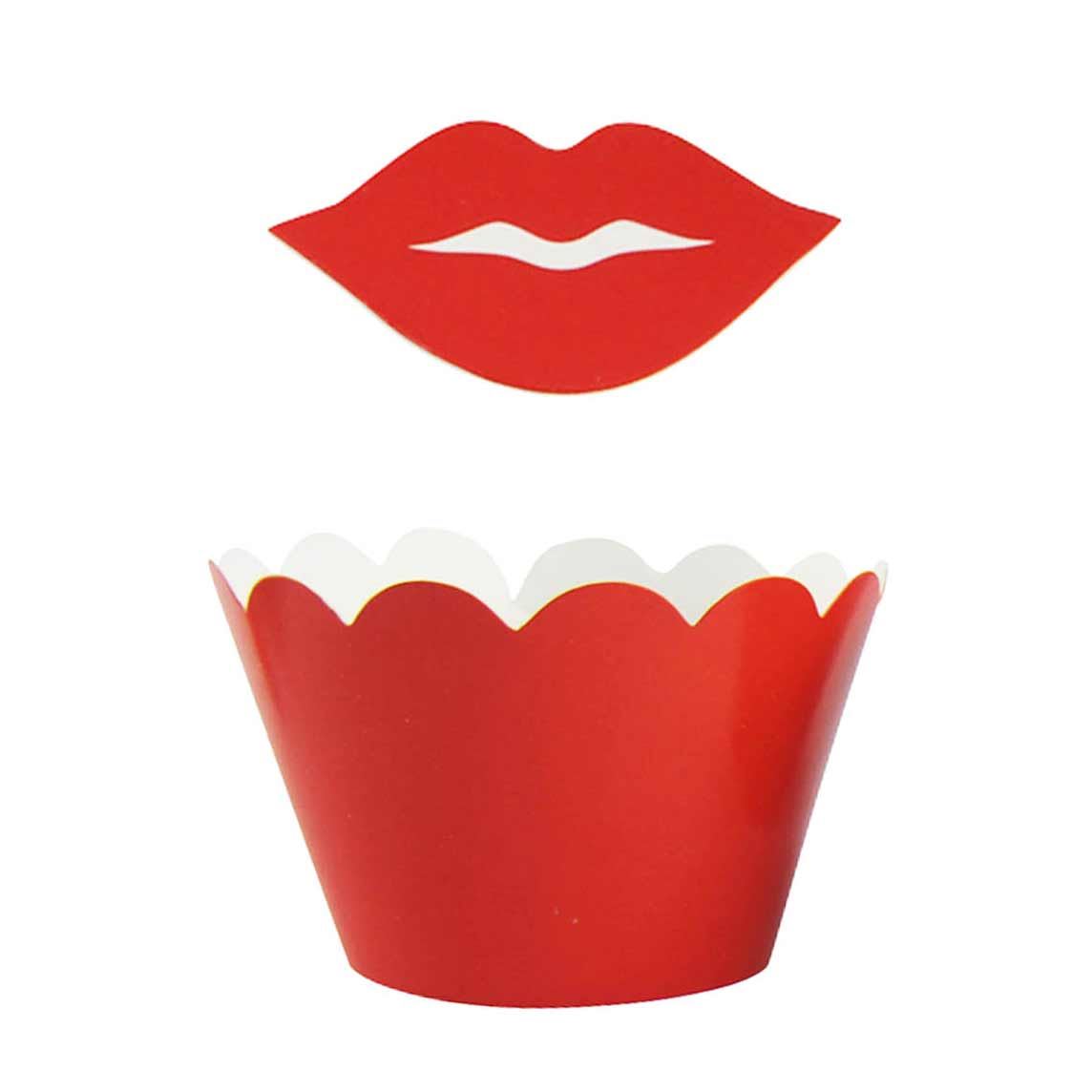 48 Piece Moustache and Lips Cupcake Wrap with Topper Set