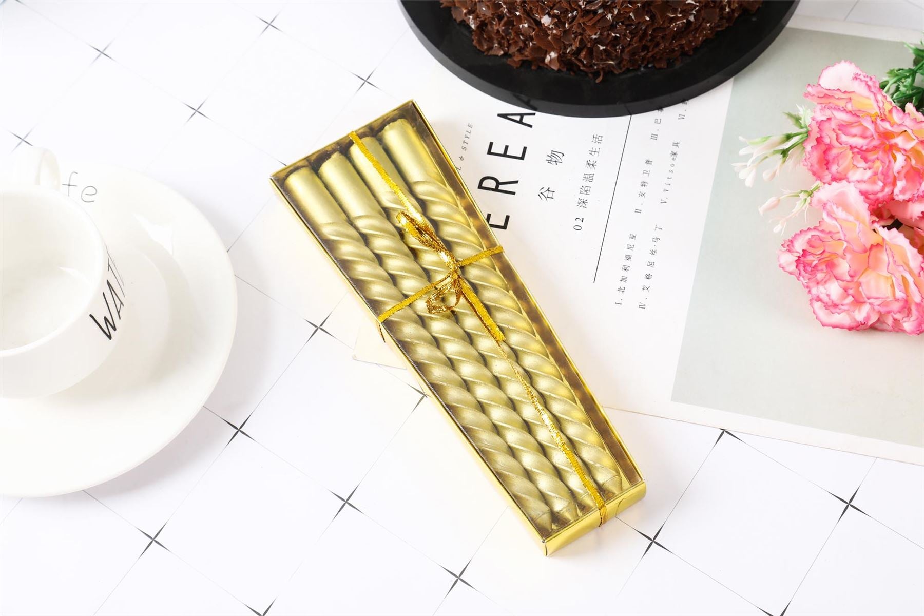 Metallic Slim Twisted Taper Candles