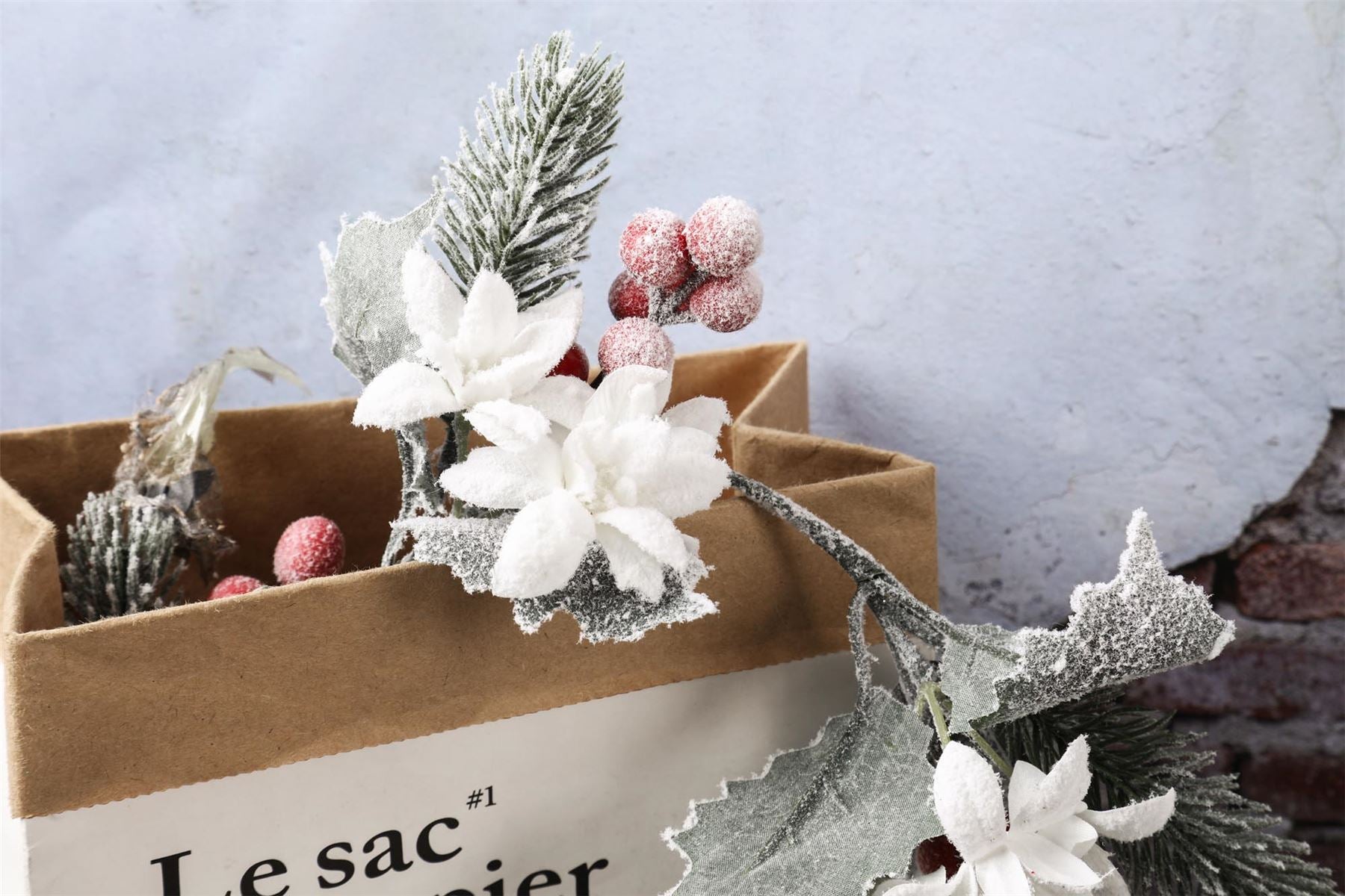 Premium Frosted Xmas Flower Wreath and Garland