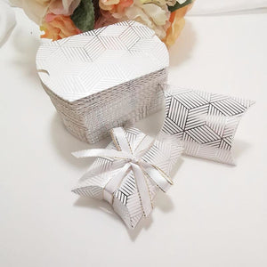 Luxury Gold and Silver Metallic Geometric Print Pillow Boxes - Wedding Favour