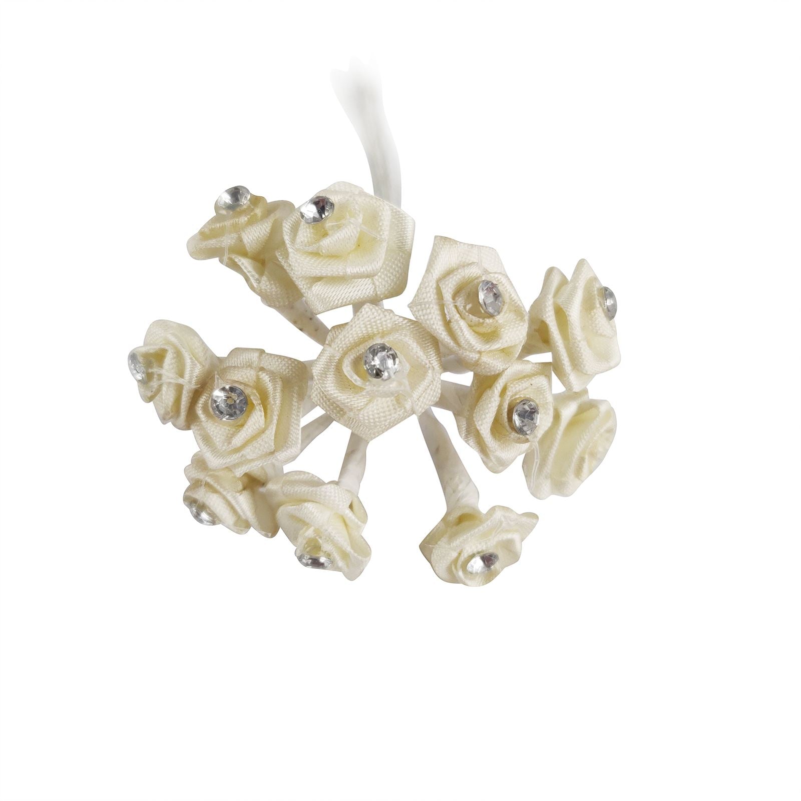 Bundle of 12 Mini Satin Diamante Roses