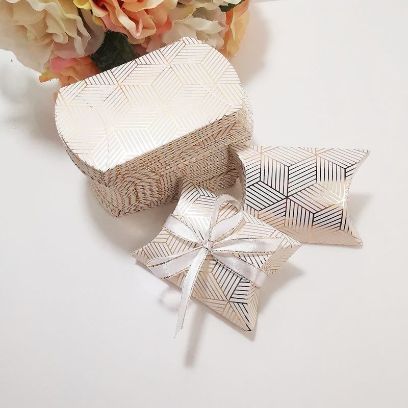 Luxury Gold and Silver Metallic Geometric Print Pillow Boxes - Wedding Favour