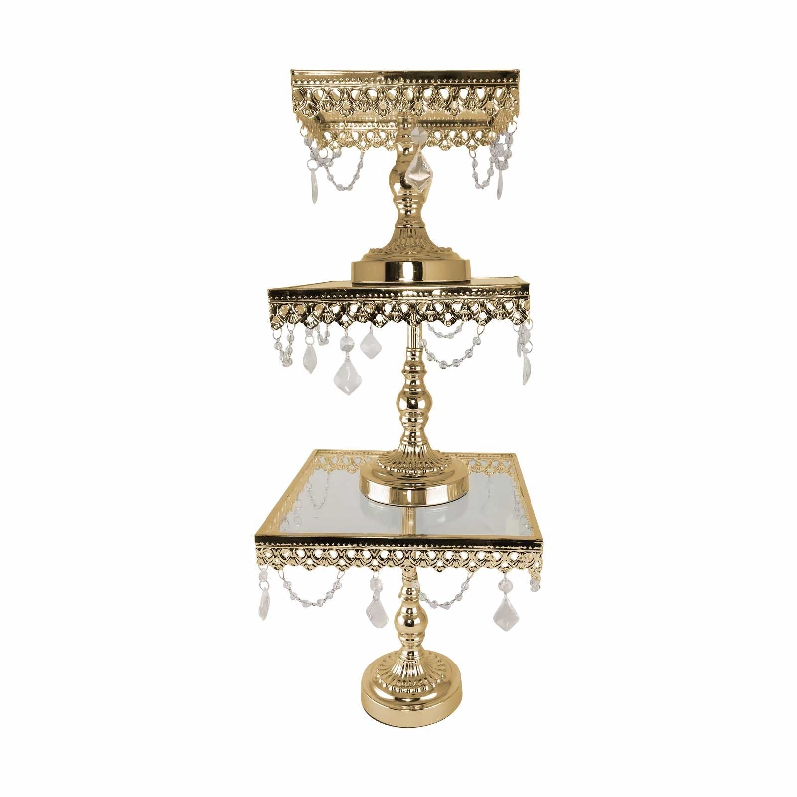 Set of 3 Metallic Crystal Cake Stands