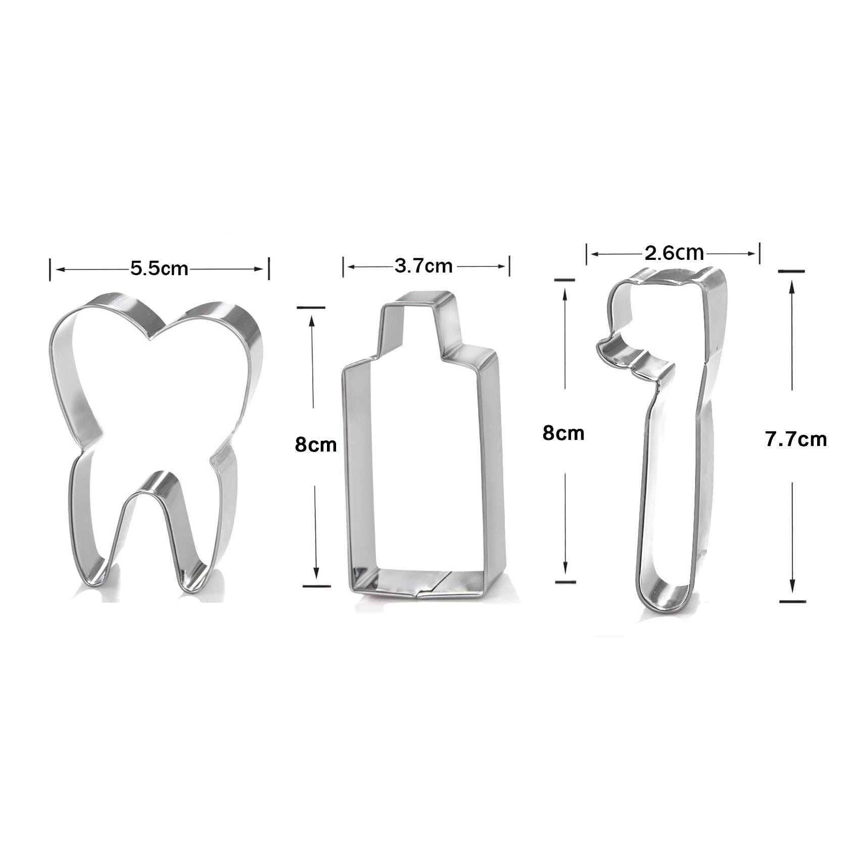 Set of 3 Dental Theme Cookie Cutters - Toothbrush Teeth Mouthwash
