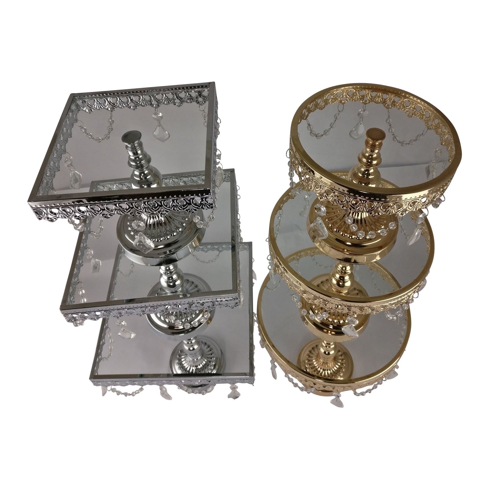 Set of 3 Metallic Crystal Cake Stands