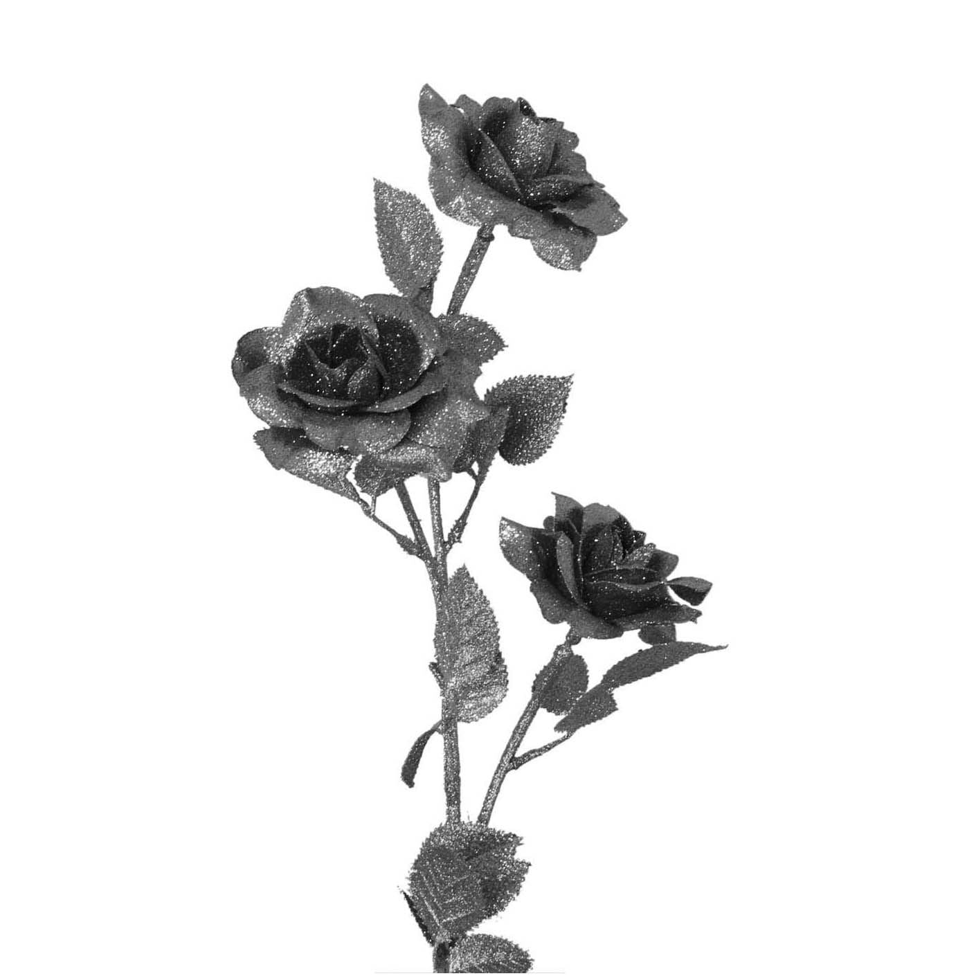 Heavy Glittered 3 Head Rose Spray