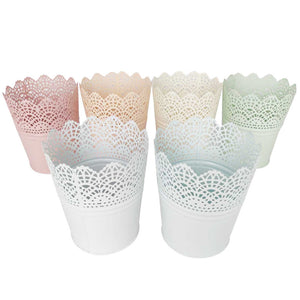 Set of 6 Pastel Lace Metal Buckets