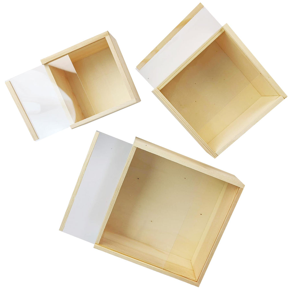 Natural Wooden Display Boxes with Clear Lid