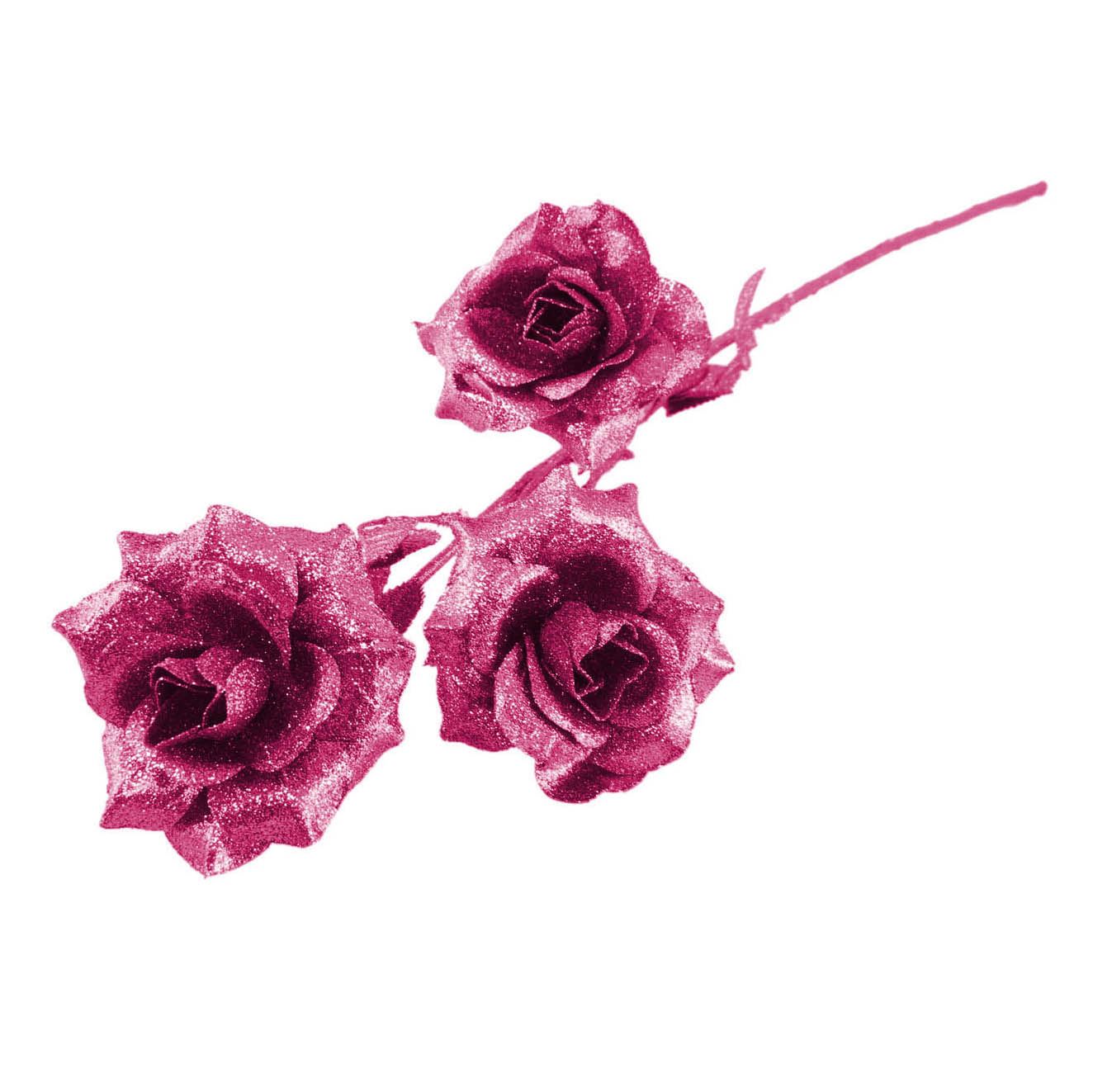 Heavy Glittered 3 Head Rose Spray