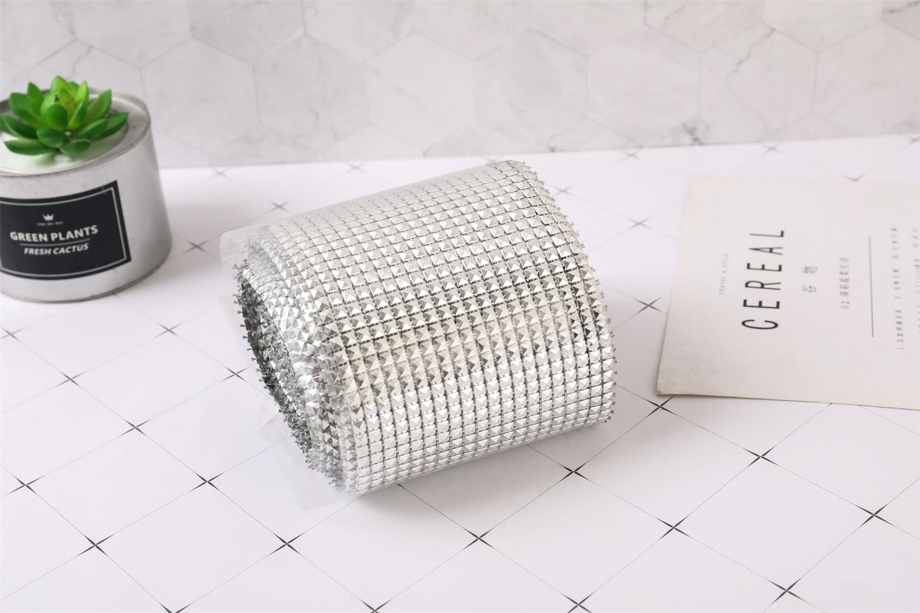 24 Row Metallic Stud Diamante Mesh