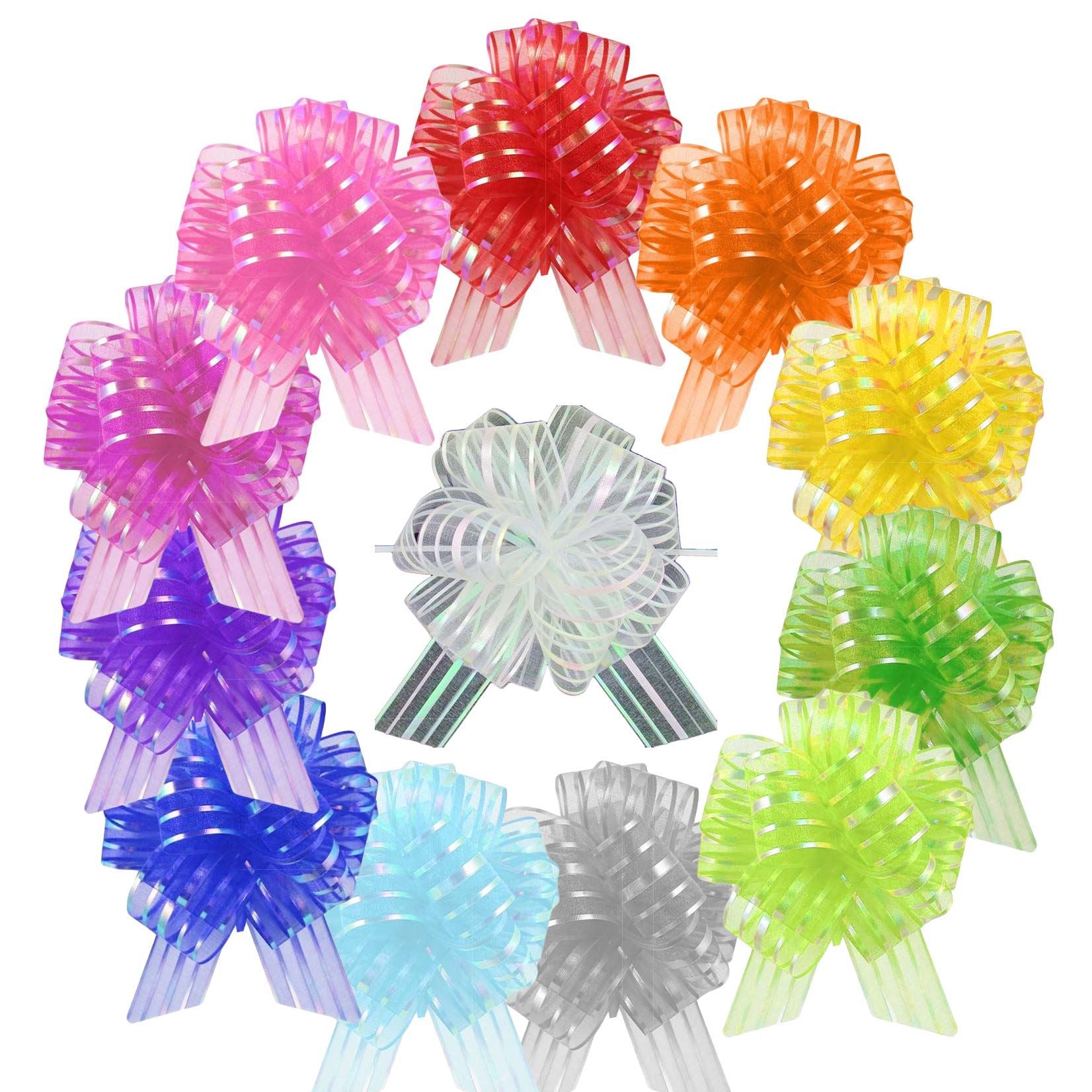Set of 12 30mm Organza Rainbow Pull Bows