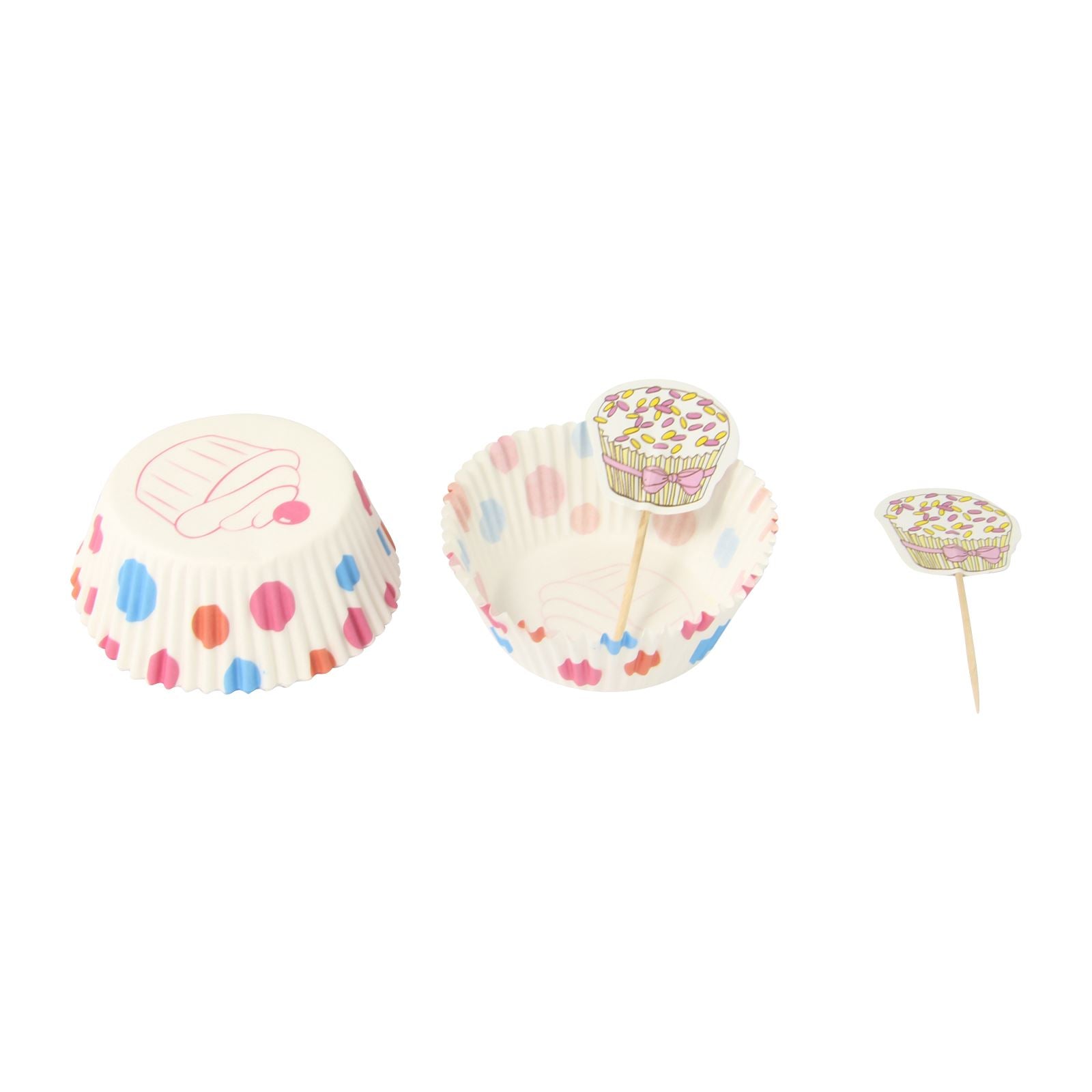 Patterned Cupcake Cases With Toppers (48 Piece)