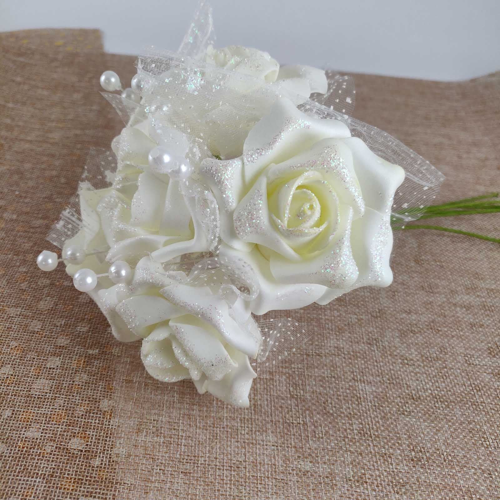 Glitter, Voile and Pearl Foam Rose Bunches