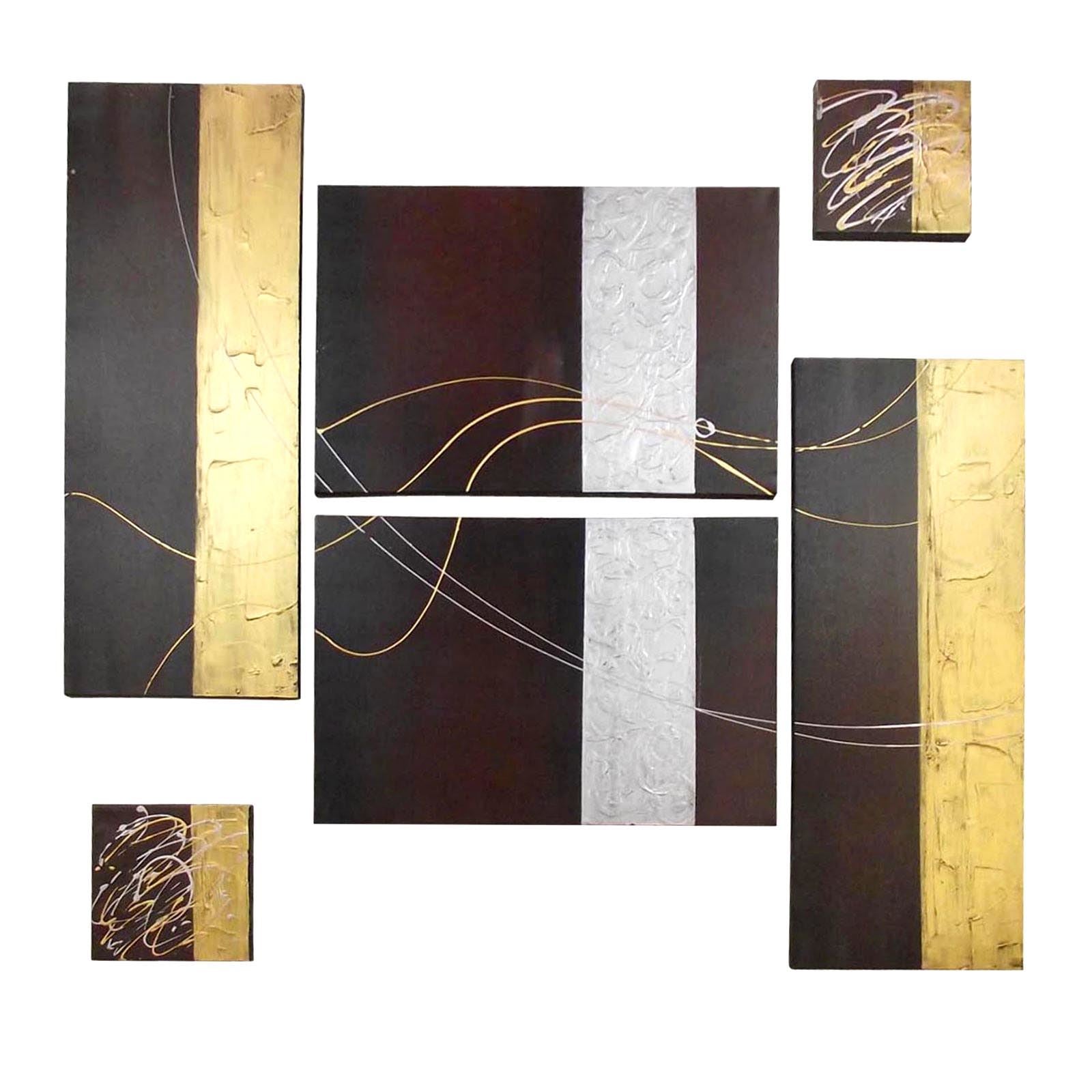 6 Piece Deep Burgundy Modern Metallic Painted Canvas