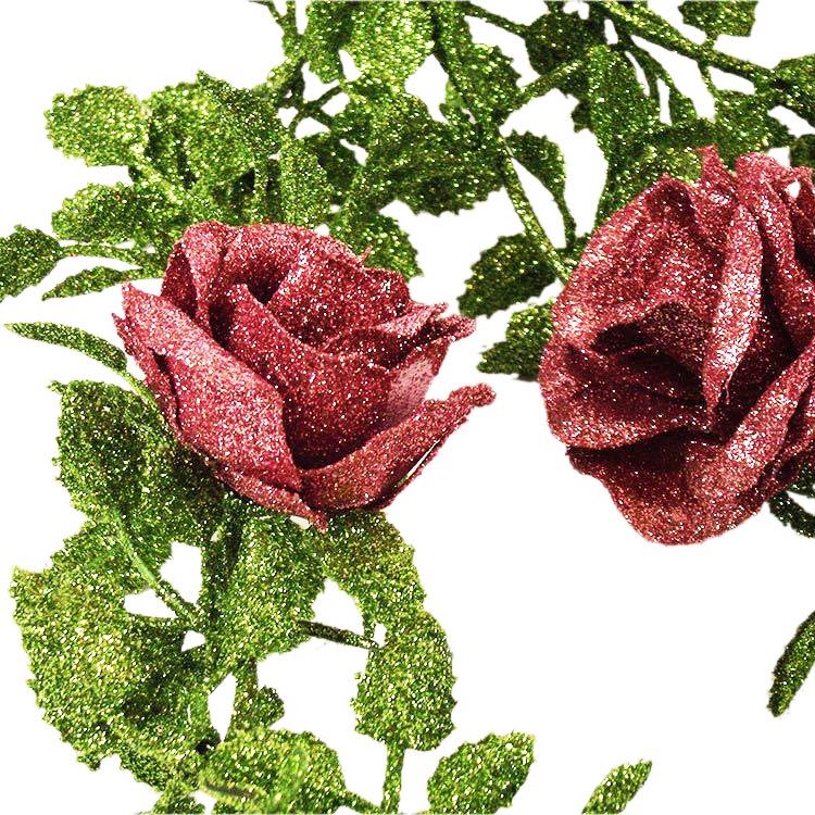 Heavy Glittered Rose Vine Garland