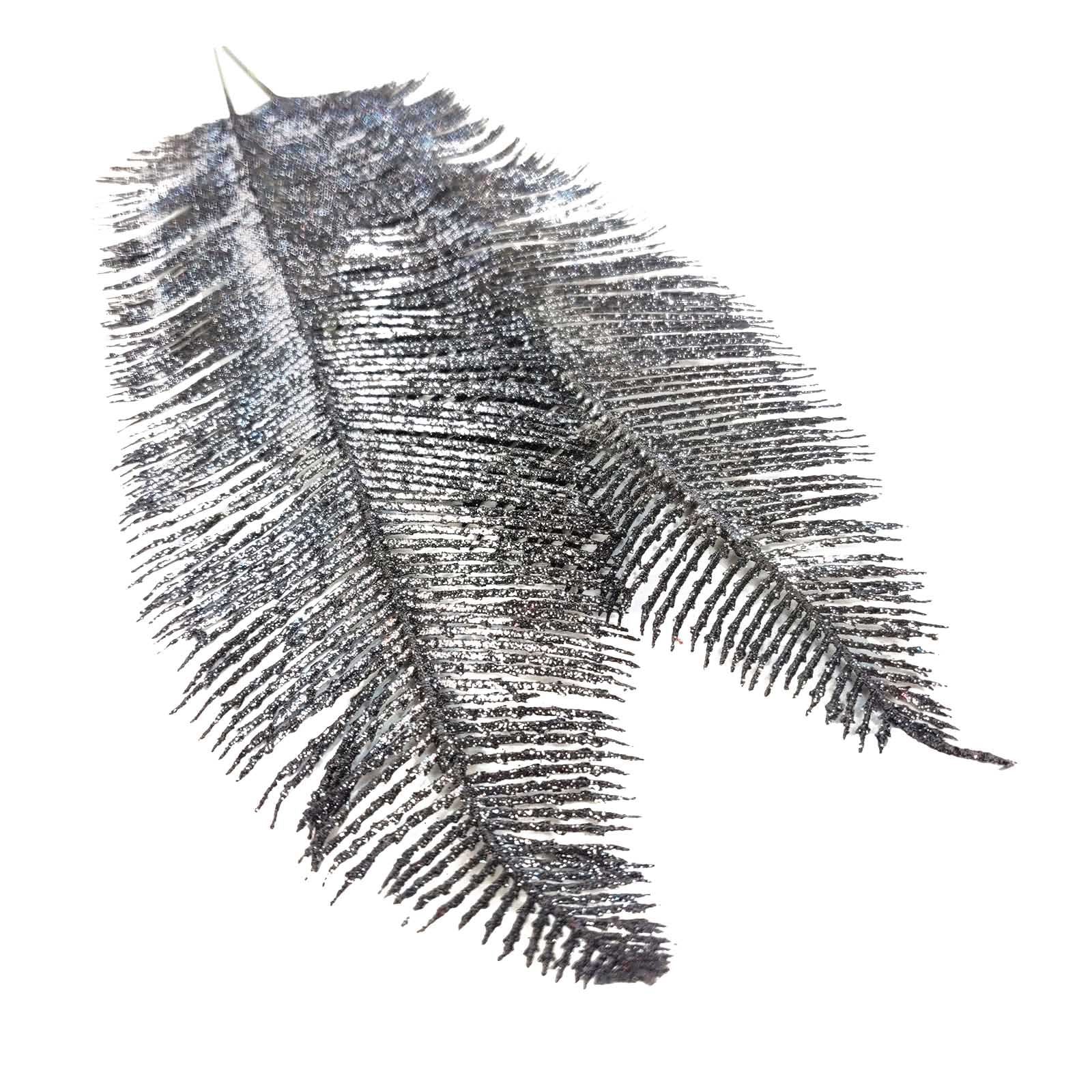 2x Large Heavy Glittered Spiky Feather Leaf