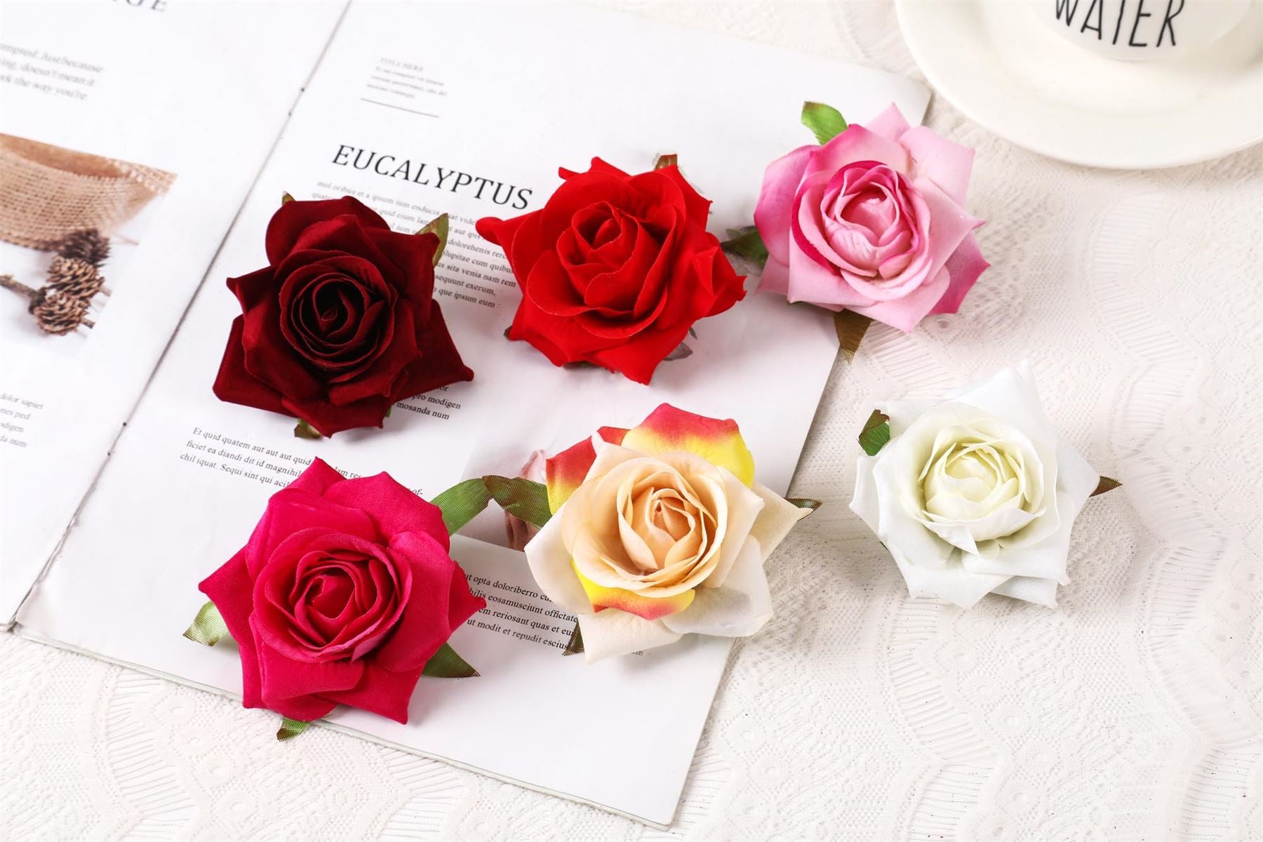 Set of Deluxe Velvet Rose Flower Head Clips