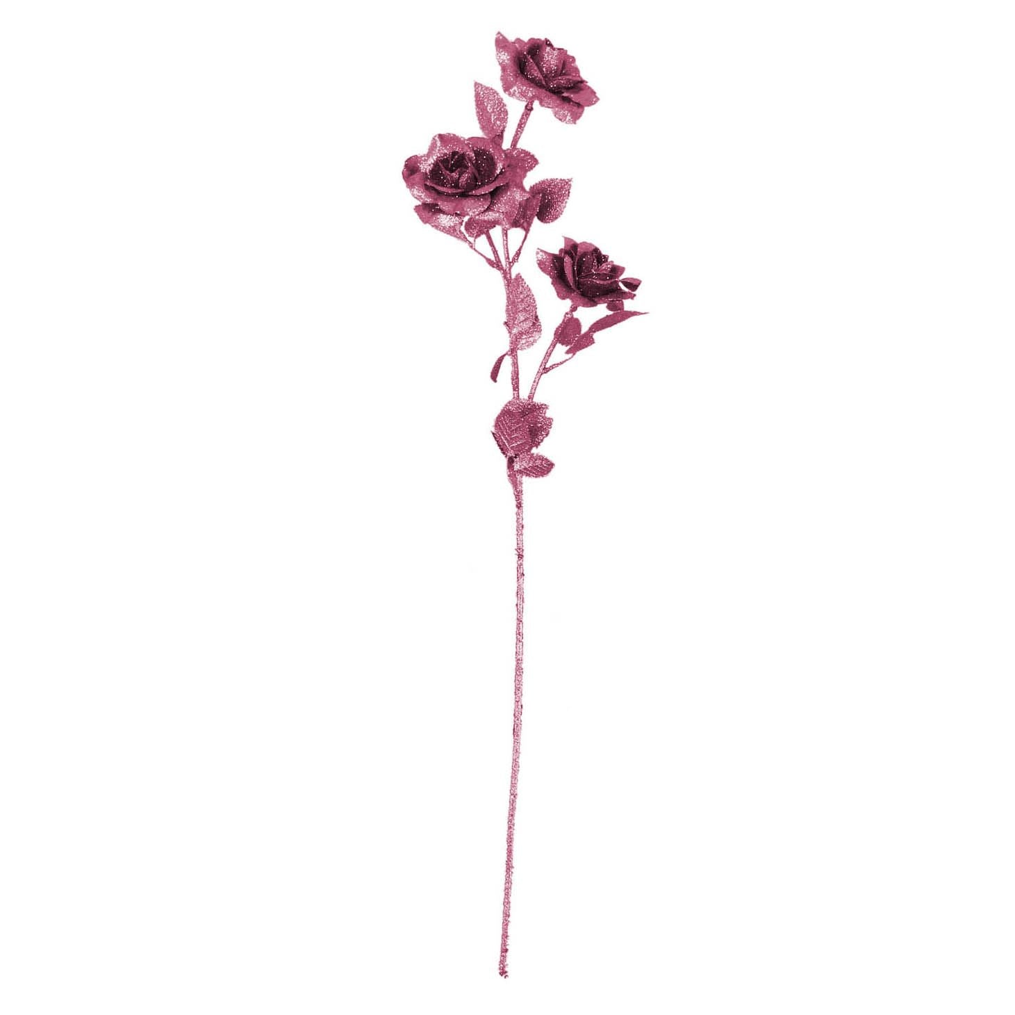 Heavy Glittered 3 Head Rose Spray
