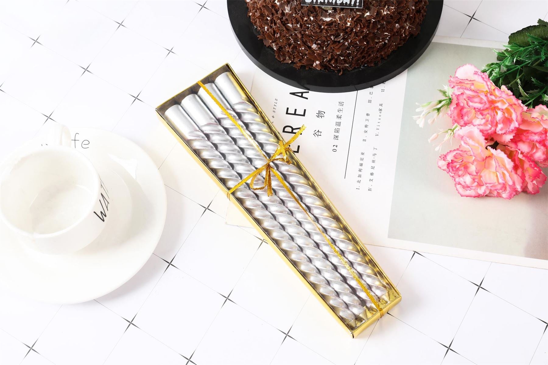 Metallic Slim Twisted Taper Candles