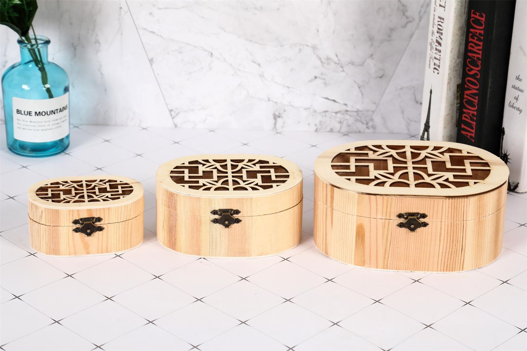 Set of 3 Dark Wood Mini Treasure Chests