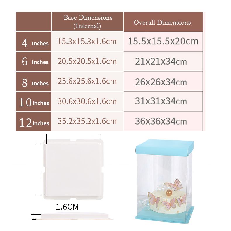 Premium Extra Tall Crystal Wall Cake Display Boxes 34cm Height, 4 to 12 Inch