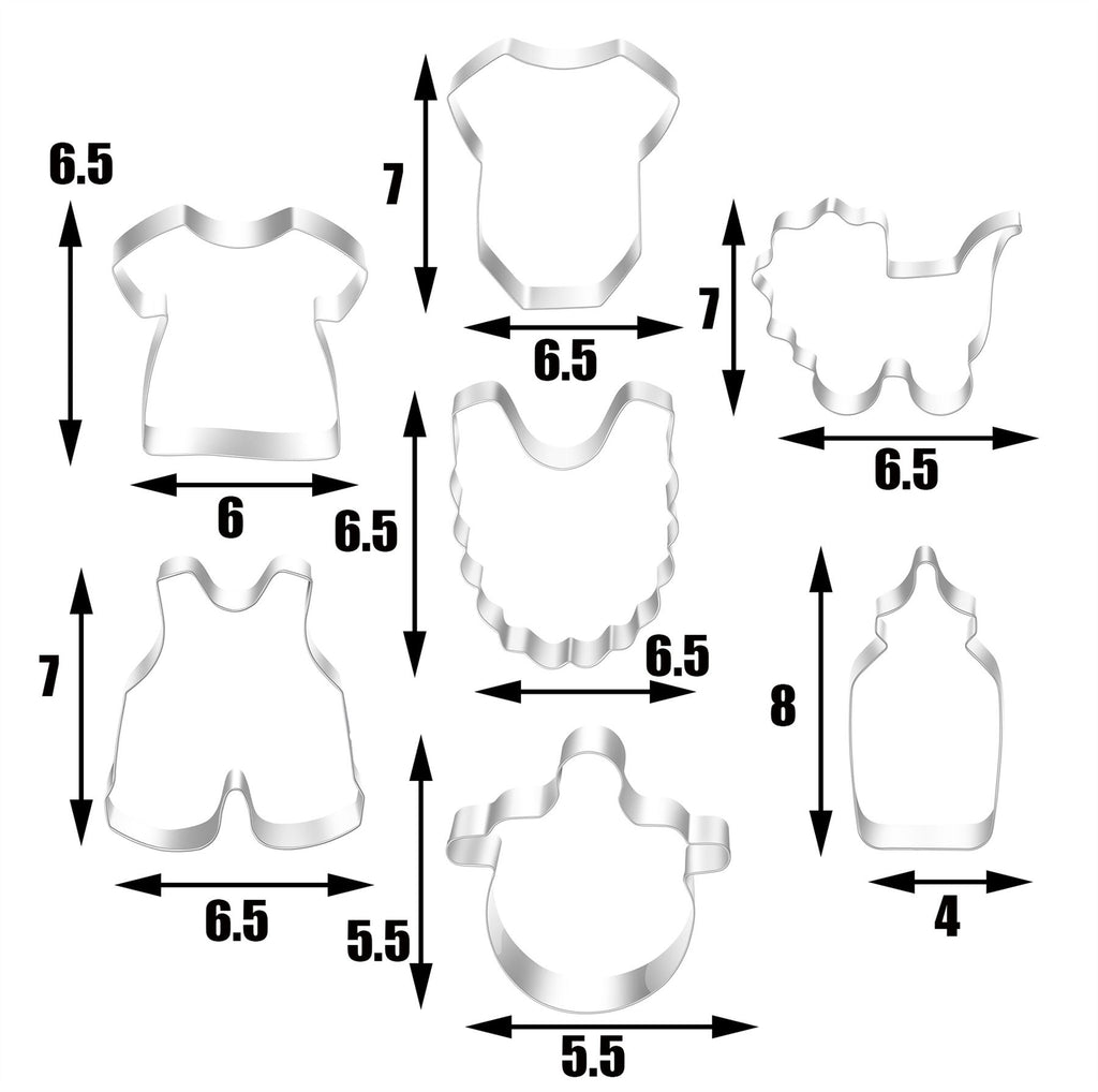 Set of 7 Baby Themed Cookie Cutters - Stainless Steel Baby Shower Biscuit Mold