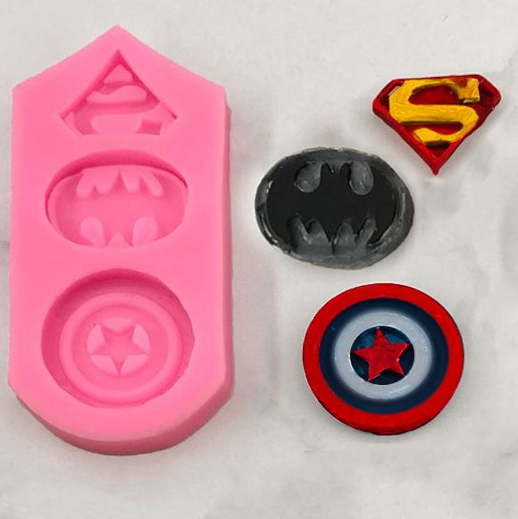 Superhero Badge Silicone Mold Triple - Batman Superman Captain Marvel DC