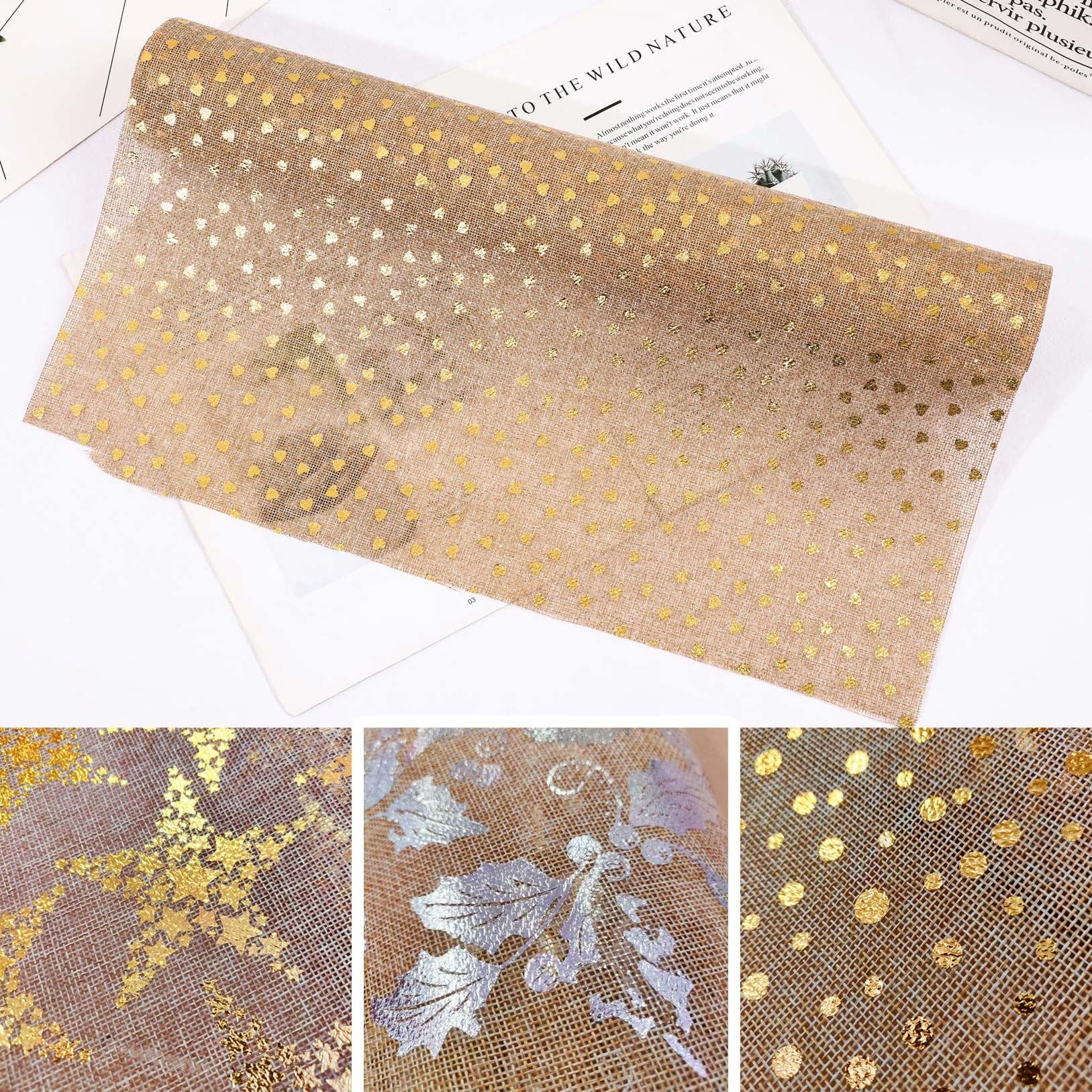 Natural Hessian Fabric Roll with Foil Stamp