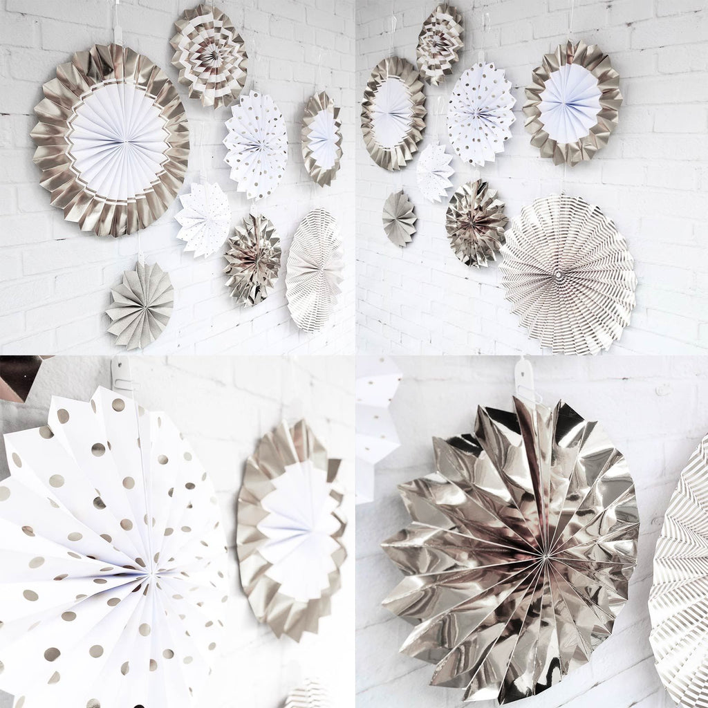 Set of 8 Metallic Paper Fans