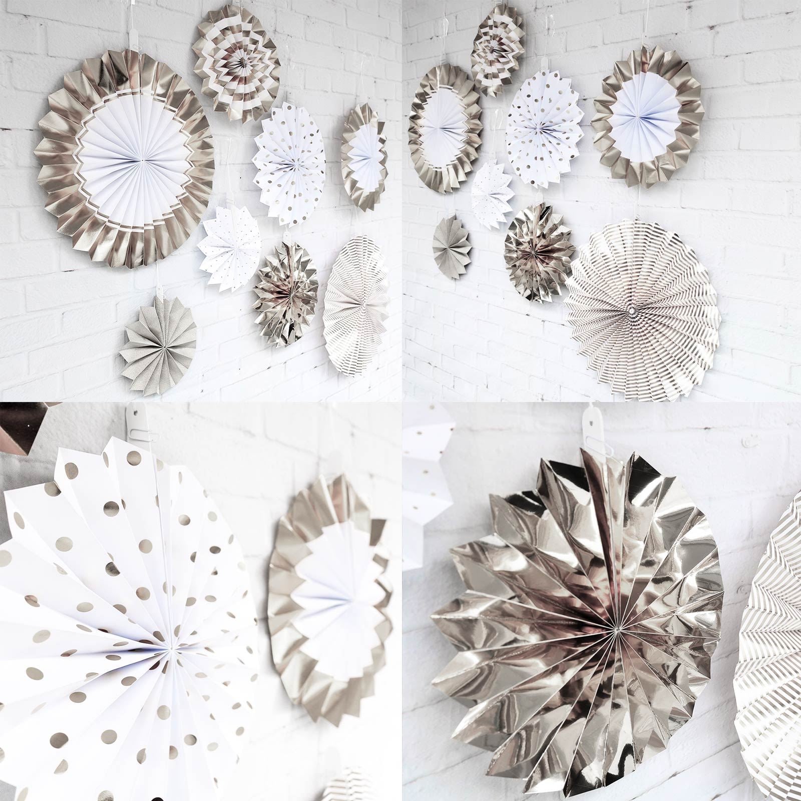 Set of 8 Metallic Paper Fans