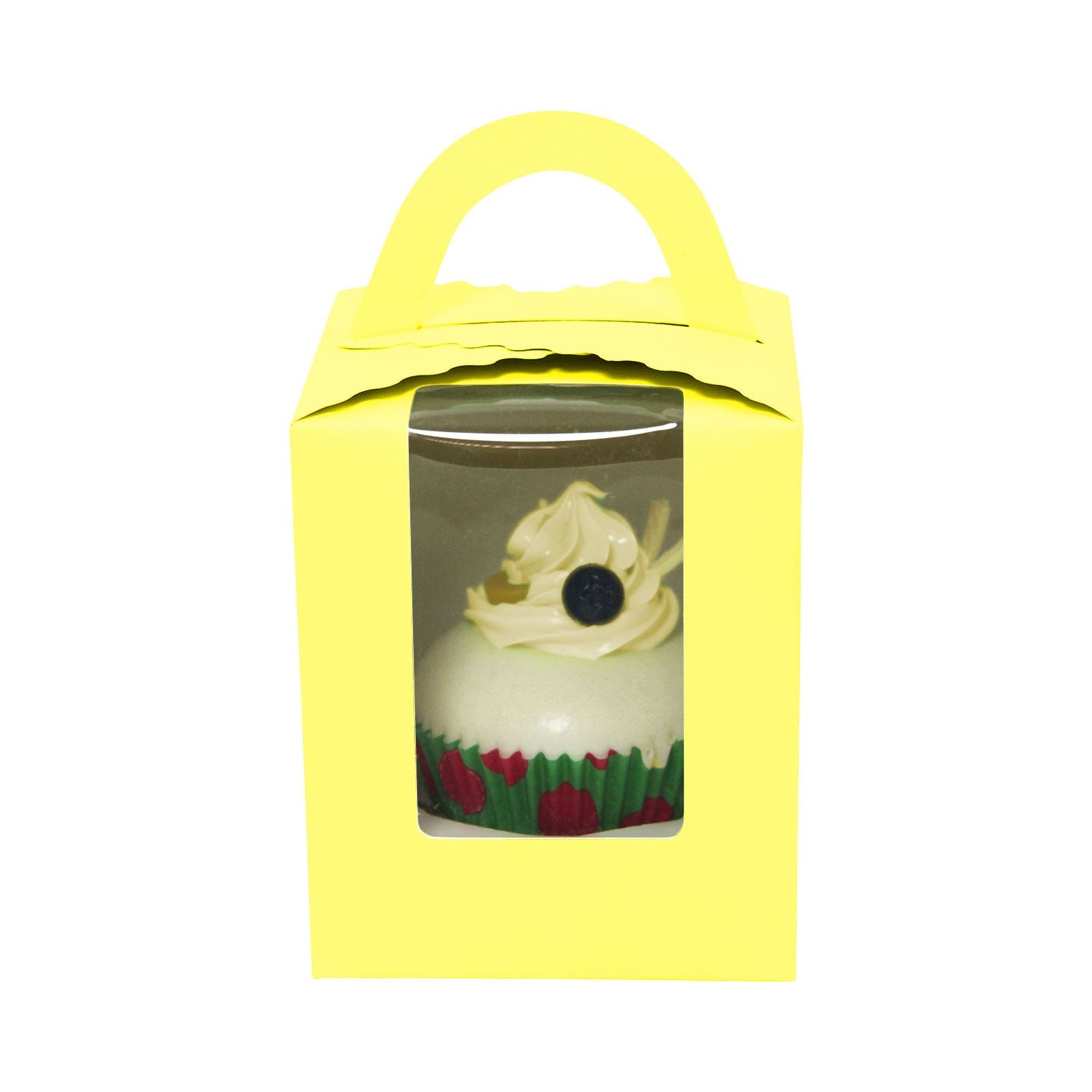 Large Coloured Single Cupcake Boxes with Window and Handle
