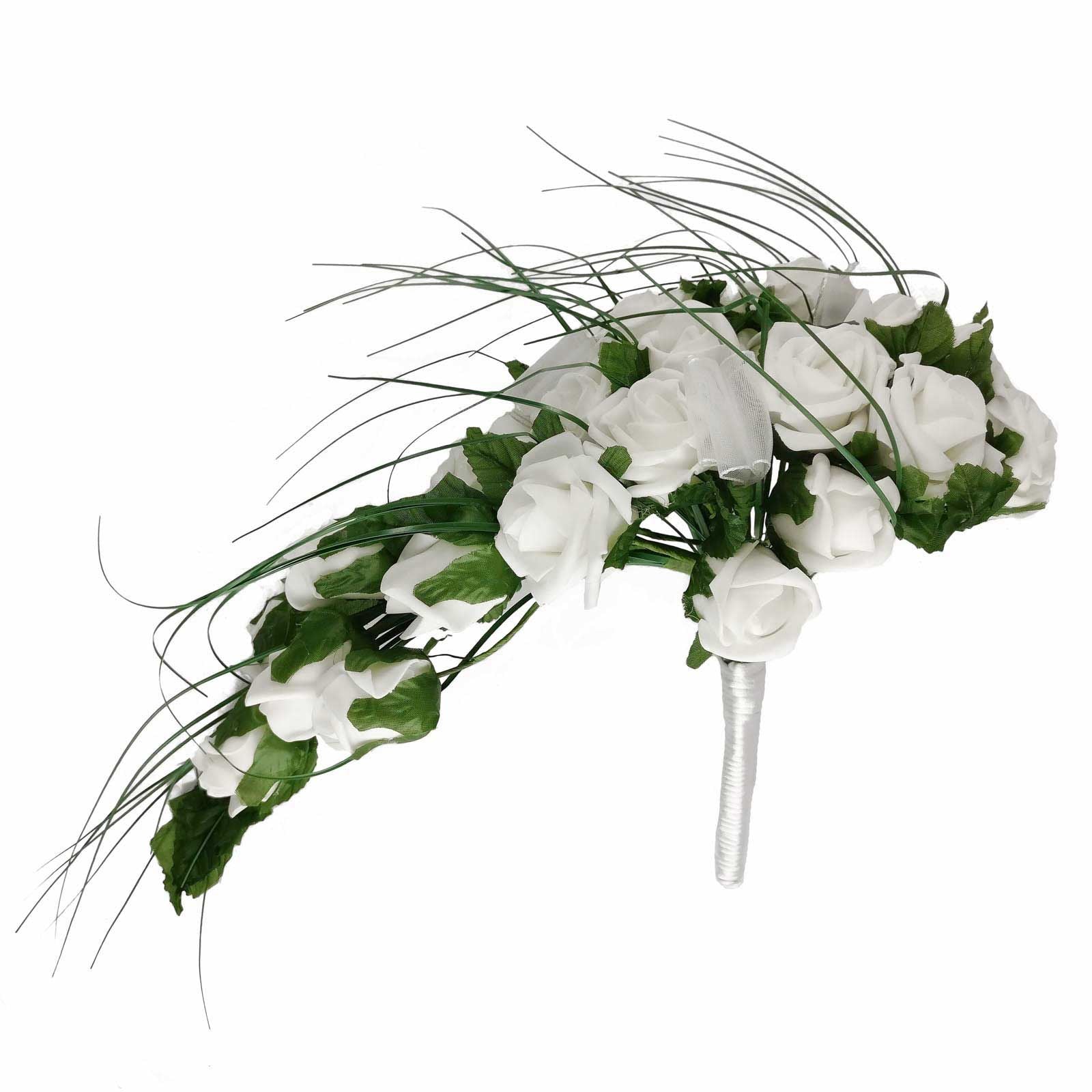 Teardrop Shower Bouquet with Roses and Grass