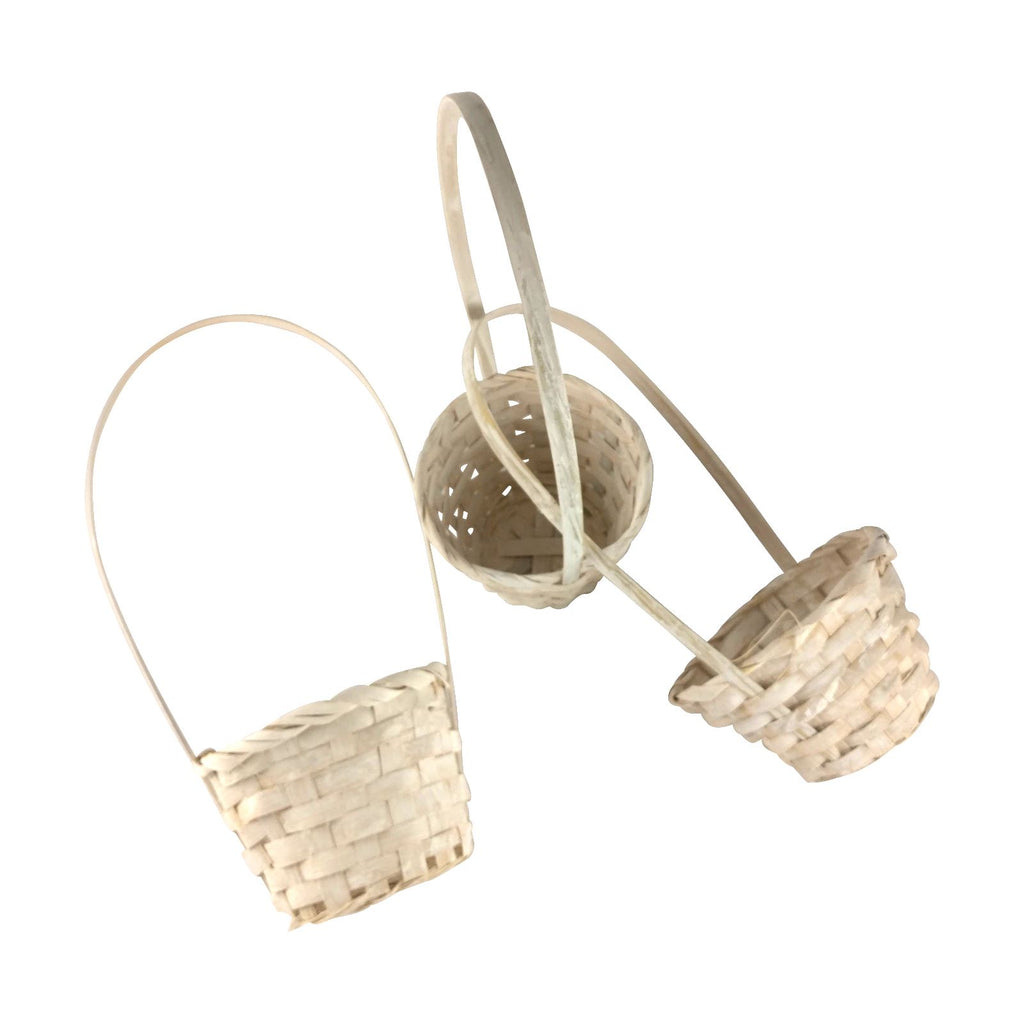White Painted Tall Handle Wicker Pot Mum Baskets