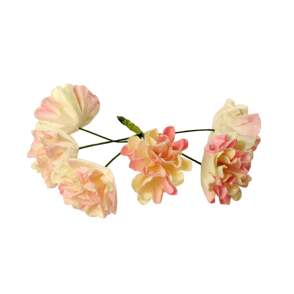 Bunch of 6 Mini Glittered Paper Carnations