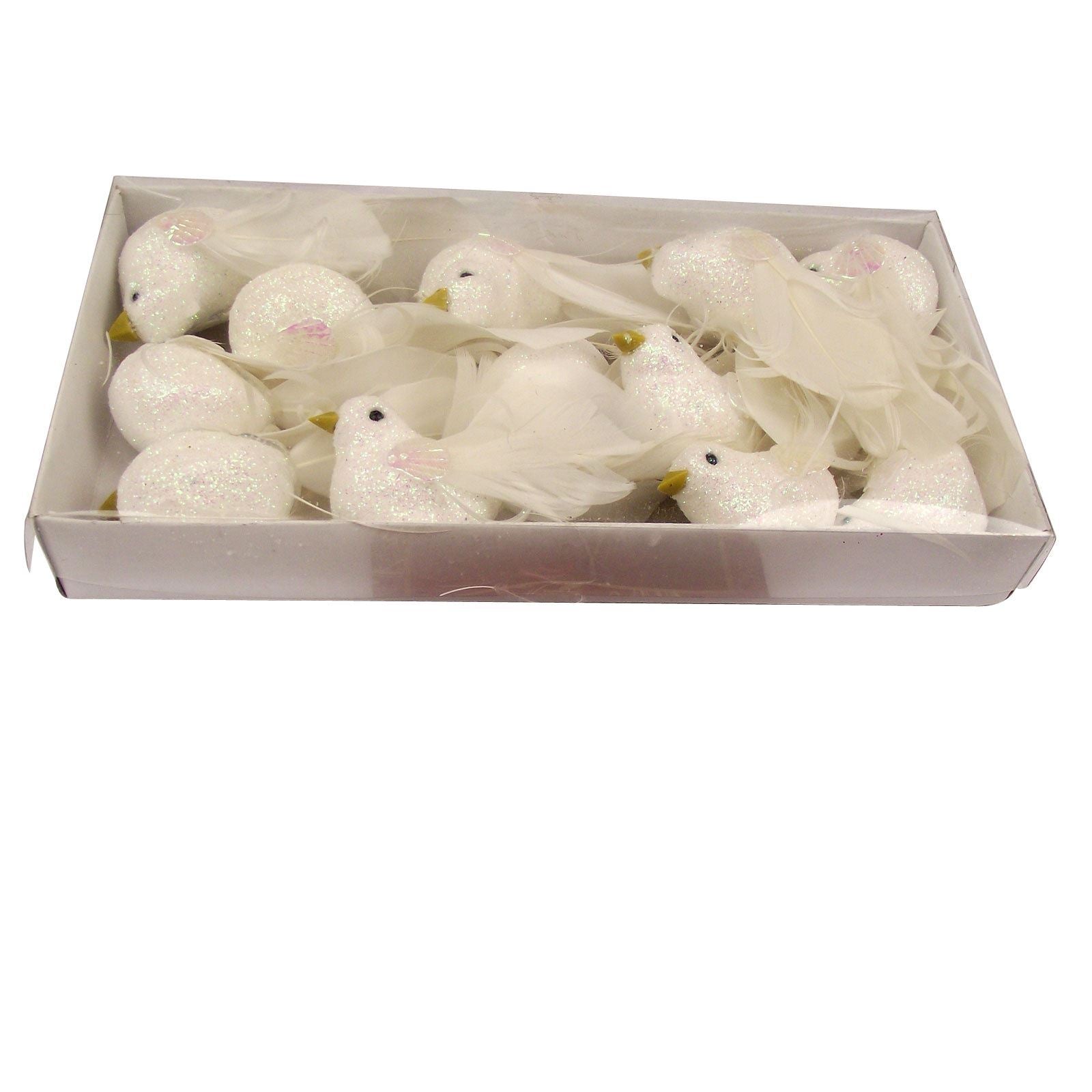 12x Iridescent White Feather Tail Artificial Birds