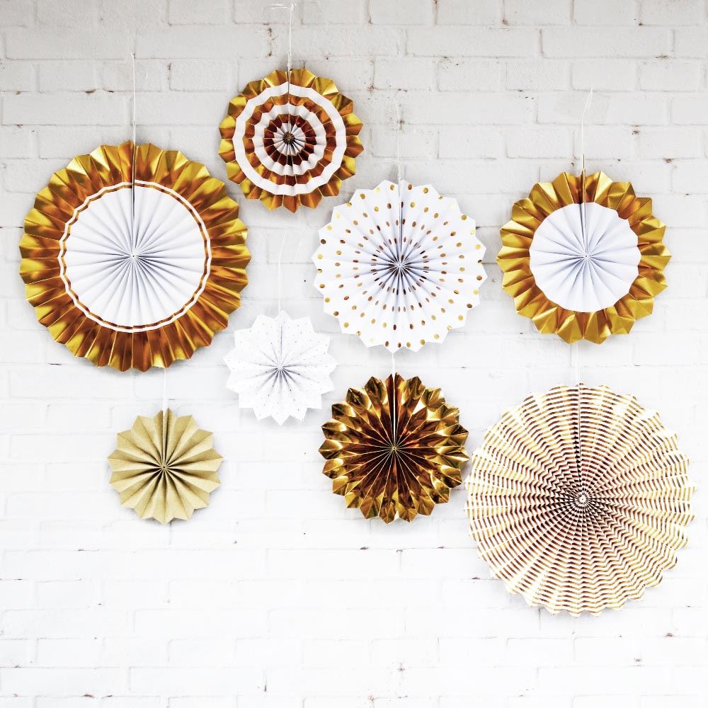 Set of 8 Metallic Paper Fans